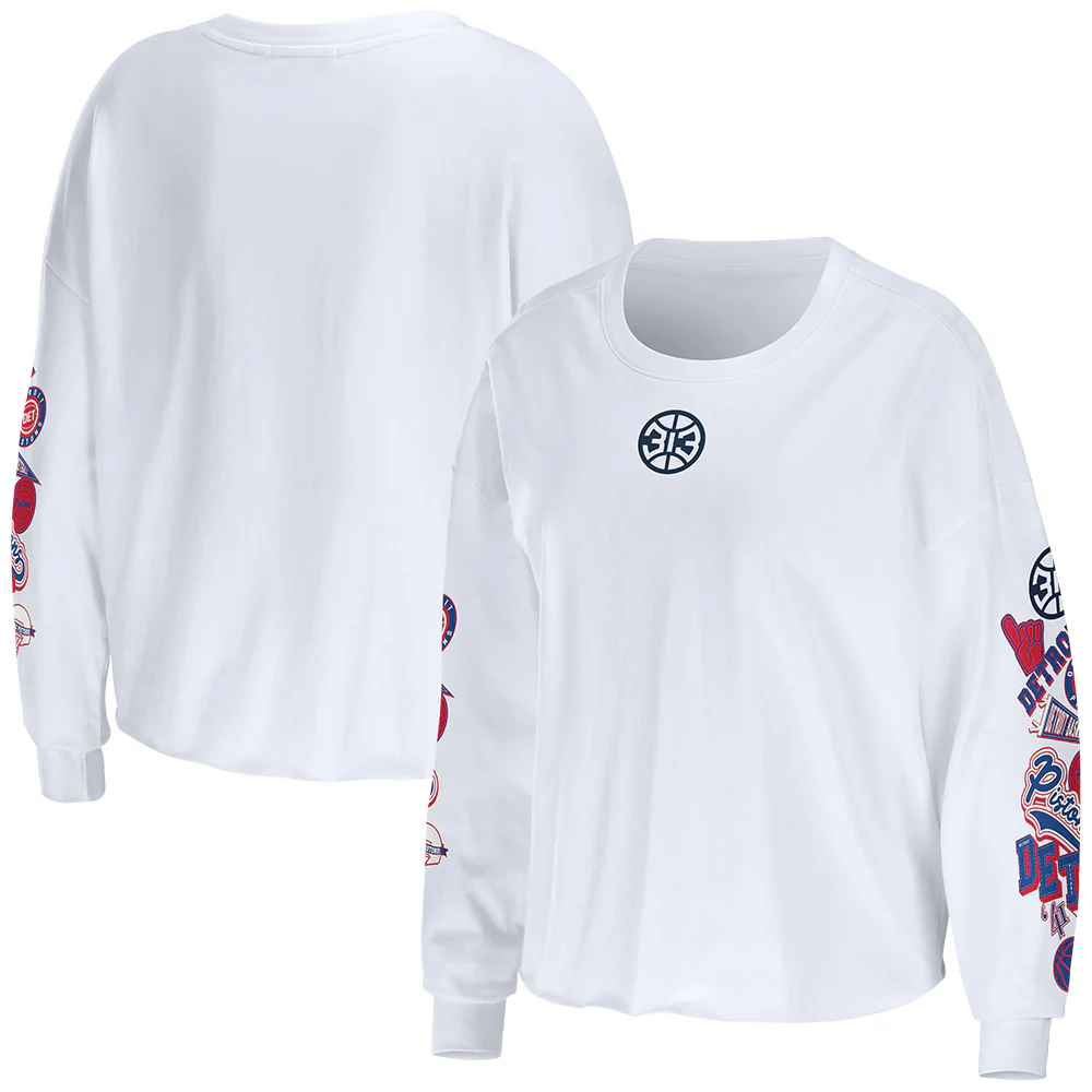 Ladies Detroit Pistons WEAR By Erin Andrews Celebration Long Sleeve T-Shirt