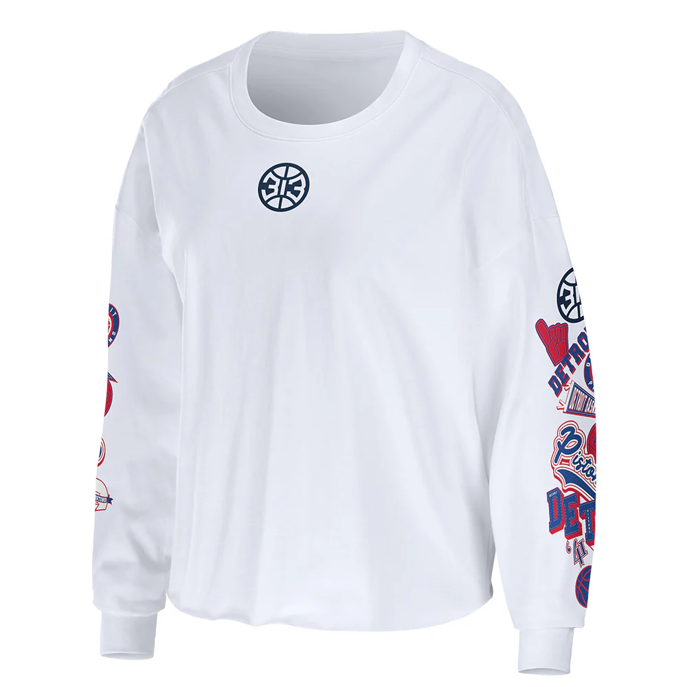 Ladies Detroit Pistons WEAR By Erin Andrews Celebration Long Sleeve T-Shirt - Image 2